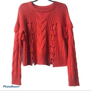 New Orange Sweater with Fringe and Lace up…